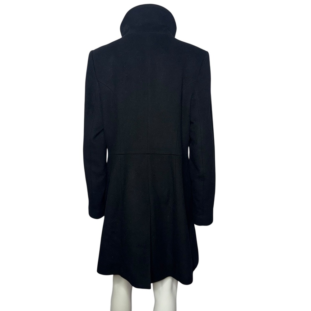 Trina Turk Black Lambswool Mock Neck Button Front A Line Coat Women's Size 14 - Picture 4 of 8